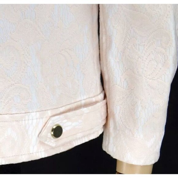 CACHE Zipper Jacket SIZE 6 Peach White Lace Satin Coat Jacket Blazer - Picture 3 of 7